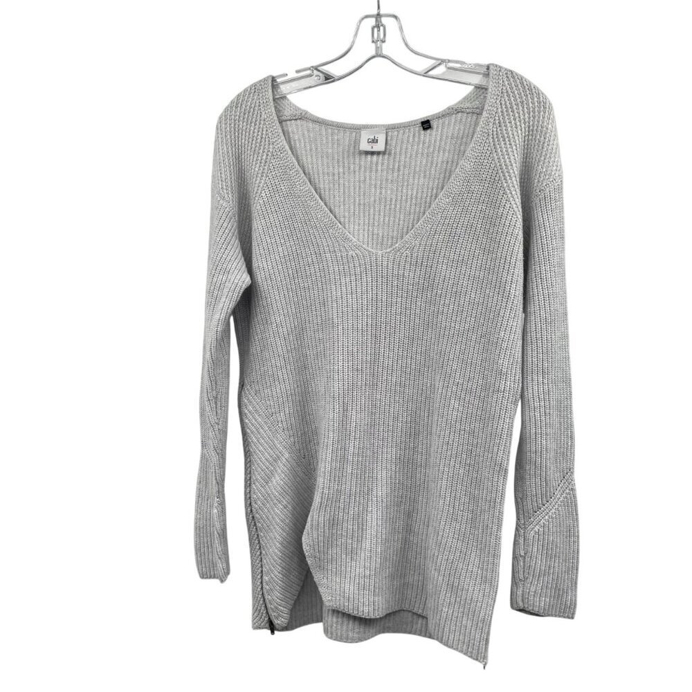Cabi Womens Tight Knit Pullover Sweater V-Neck Long Sleeve Gray Size Small